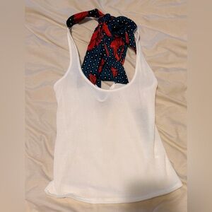 NWT Lulu's White Tank Top with Red and Blue Scarf Detail